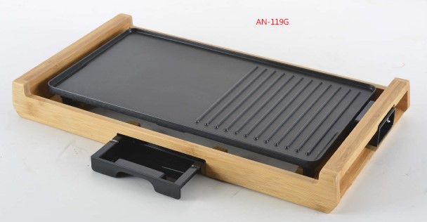electric bamboo table griddle grill with bamboo base